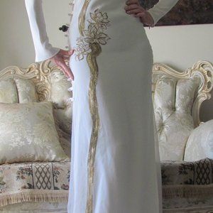 EMILIO PUCCI White&Gold Artistic Dragon Design,Long dress It 40,US 4-6/XS-S,UK 8